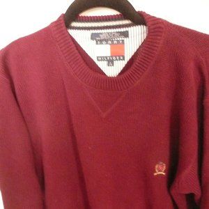 vintage hilfiger men's crew neck sweater maroon L